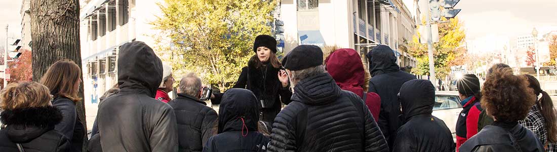 A Washington Walks guide leads a group tour